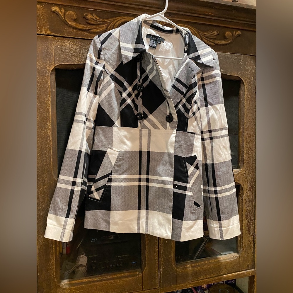Sandro black & white plaid pea coat style Jacket